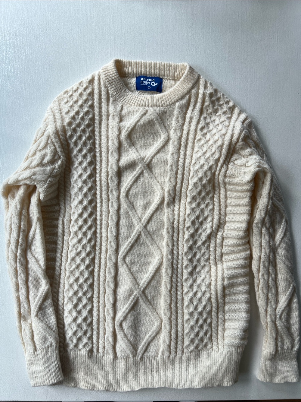 Aelfric Eden  Cream Aran Cable Crewneck Sweater